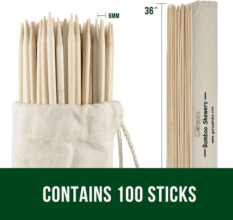 Photo 2 of 100 Garsum Marshmallow Roasting Sticks 36 Inches Smores Sticks Wooden Skewer Camping Heavy Duty Bamboo Skewers for Outdoor Fire Pits Campfires Hot Dog Sausage