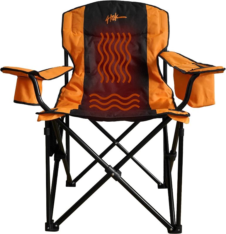 Photo 1 of 4TEK - Heated Chair - Portable Chair Perfect for Outdoor Camping, Sports, Beach, Lawn and Picnics | Orange & Black | Large Seat -***MISSING POWER  BANK