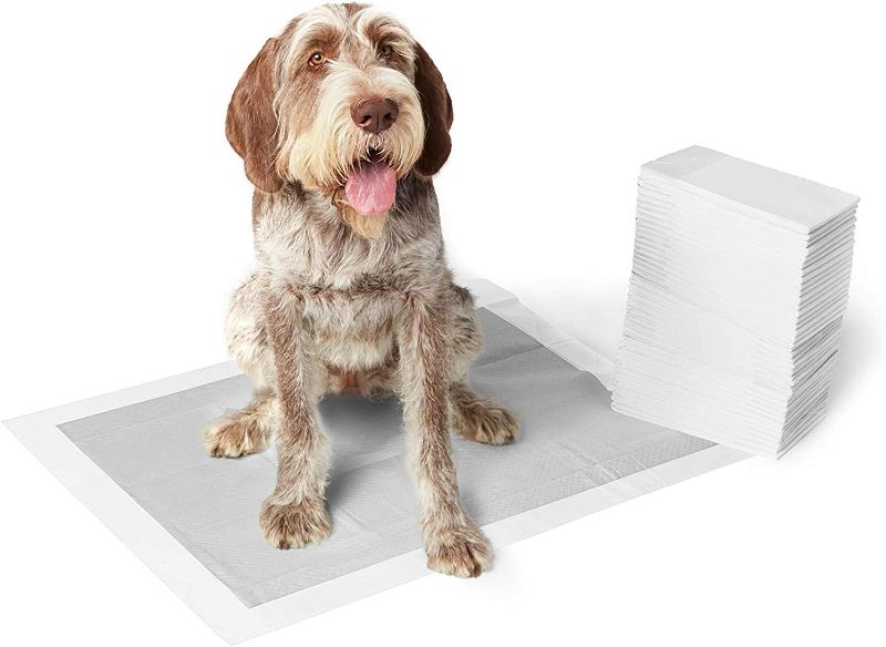 Photo 1 of Amazon Basics Dog and Puppy Pee Pads with Leak-Proof Quick-Dry Design for Potty Training, Odor Control, X-Large, 28 x 34 Inches - Pack of 50