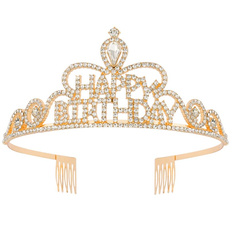 Photo 1 of Atoden Tiara Crowns for Women Girls Happy Birthday Crown Queen Tiara Princess Tiara Crystal Tiara Birthday Party Decorations Birthday Party Favors Comb Headband Rhinestone Hair Accessories (Gold) ( PACK OF 2 ) 
