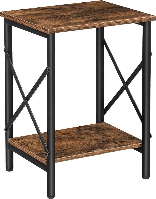 Photo 1 of ALLOSWELL Nightstands Set of 2, End Tables with Storage Shelf, Bedside Tables X-Shaped Design, Side Tables for Living Room, Bedroom, 14.6 x 10.6 x 19.9 Inches, Easy Assembly, Rustic Brown ETHR2801S2
