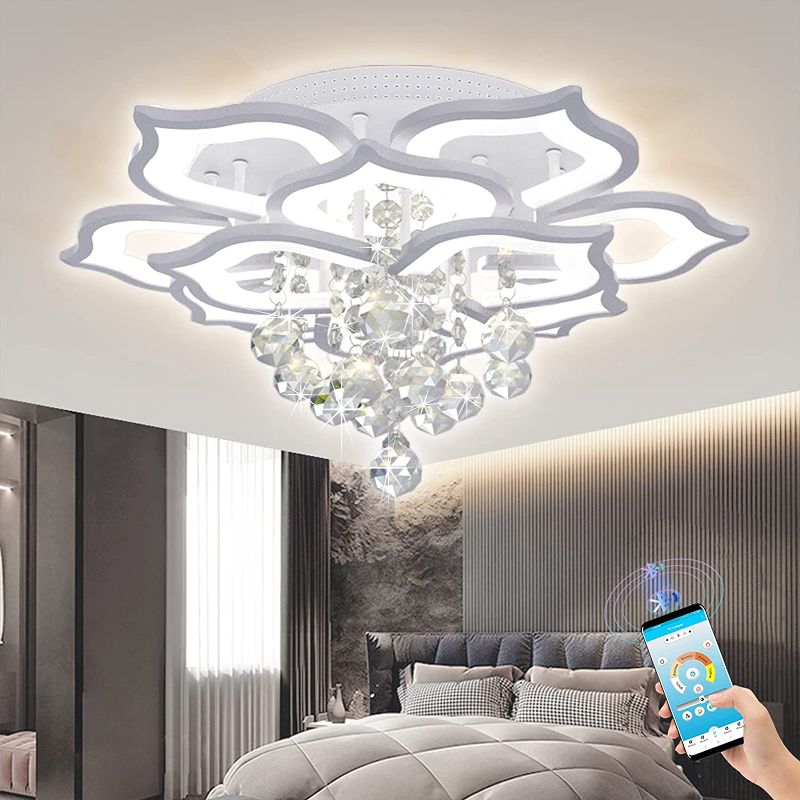 Photo 1 of AHAWILL Modern Ceiling Light,Crystal Flush Mount LED Chandelier Ceiling Flower Lamp with Remote Control for Living Room,Bedroom,Hall,Dining Room,Etc.ø17.7?/48w/12 Heads…
