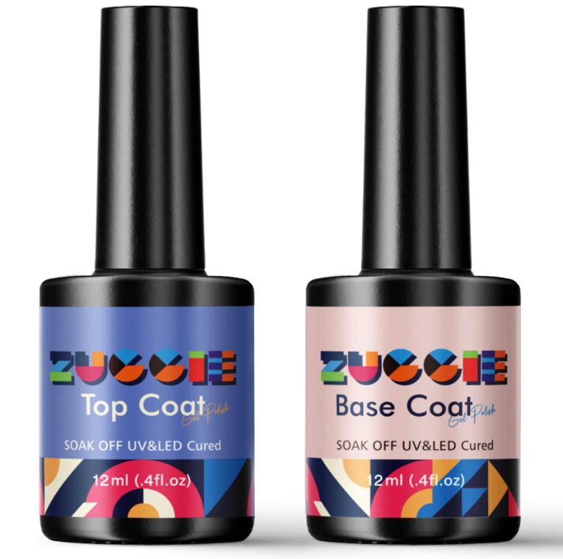 Photo 1 of ZUCCIE 2PCS 12ml Gel Top and Base Coat, Gel Nail Polish No Wipe Top Coat Base Coat Kit, Soak Off UV LED Gel Nail, Long-Lasting Shiny Finish for Home DIY and Nail Salon ( PACK OF 2 ) 
