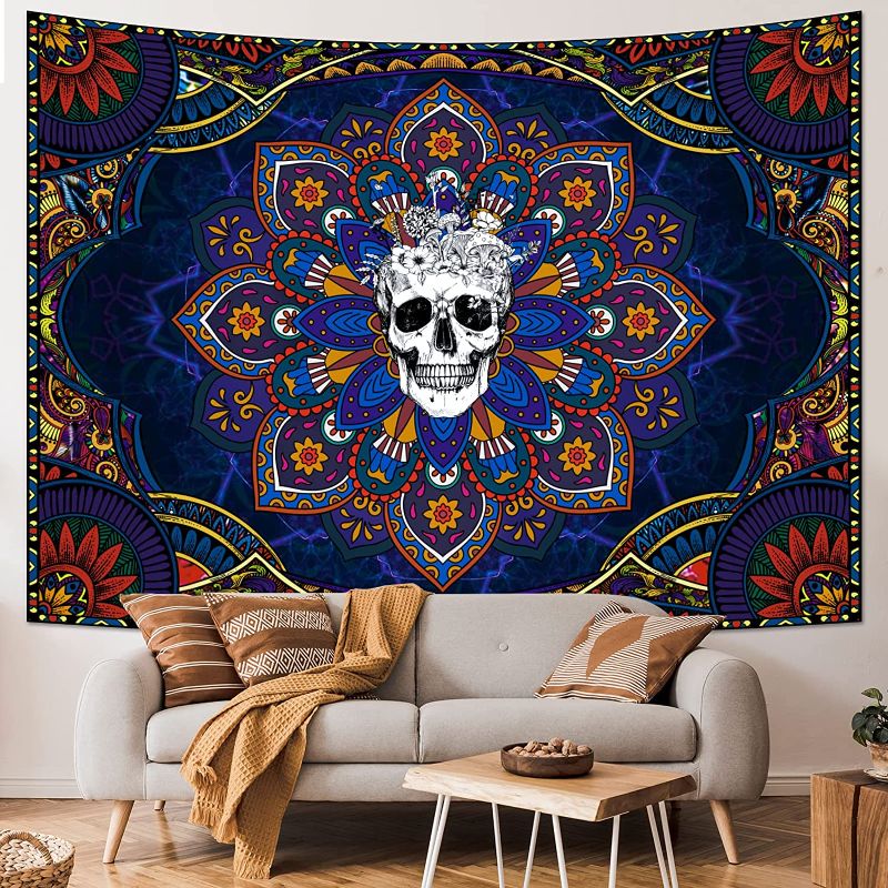 Photo 1 of Yuiqear Skull Tapestry Flowers Skeleton Tapestry Trippy Floral Mandala Tapestry Psychedelic Tapestries for Bedroom Dorm Decor(59.1 x 78.7 inches)
