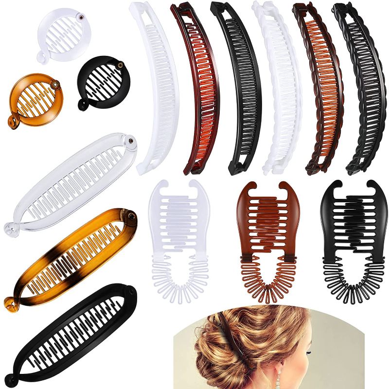 Photo 1 of 20 Pieces Banana Hair Clips Set Vintage Clincher Combs Classic Large Double Comb Banana Clips Fishtail Hair Clips Ponytail Banana Holder Clips Rounded Edges Hair Clips for Women Girls
