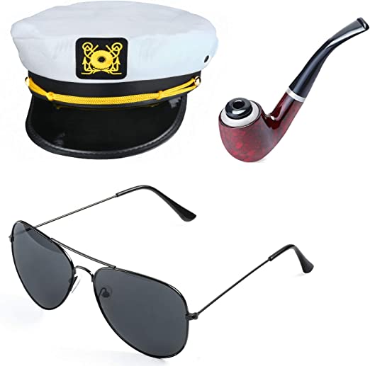 Photo 1 of Beelittle Yacht Captain Hat Costume Accessories Set Sailor Hat with Captain Prop & Aviator Sunglasses
