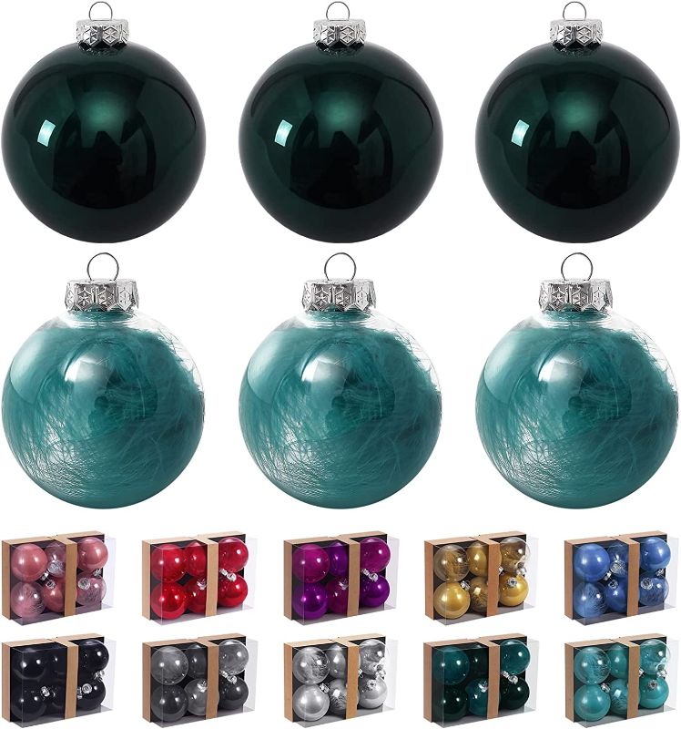 Photo 1 of  Super Bang 2.76" Christmas Ornaments Set, Clear Plastic Shatterproof Christmas Hanging Ball Ornaments for Xmas Tree Decorations, for Indoor Home Thanksgiving Party Decor- 6PCS, Deep Green.