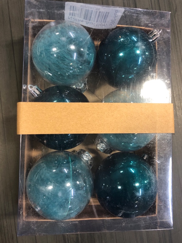 Photo 2 of  Super Bang 2.76" Christmas Ornaments Set, Clear Plastic Shatterproof Christmas Hanging Ball Ornaments for Xmas Tree Decorations, for Indoor Home Thanksgiving Party Decor- 6PCS, Deep Green.