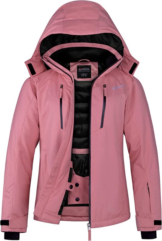 Photo 1 of  Womens Ski Jacket Waterproof Insulated Snow Coat Mountain Windproof Warm Winter Jacket with Removable Hood--SIZE L