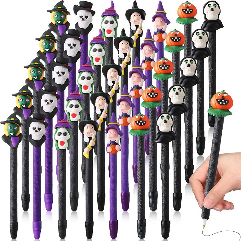 Photo 1 of 35 Pcs Halloween Pen with Different Characters 0.5mm Novelty Rollerball Pen Pumpkin Witch Skull Heads Ghost Writing Pen for Kids Halloween Trick or Treat Party School Rewards Supplies(Scary Style)
