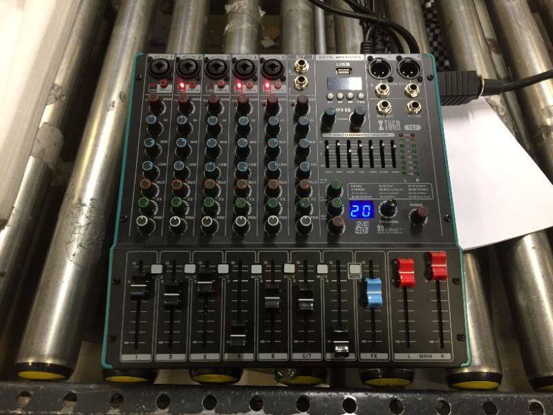 Photo 2 of XTUGA TS7 Professional 7 Channel Audio Mixer with 99 DSP Effects,7-band EQ,Independent 48V Phantom Power&Mute Button,Bluetooth Function,USB Interface Recording for Studio/DJ Stage/Party
