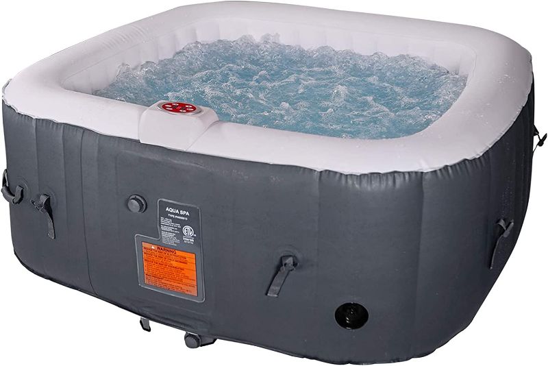 Photo 1 of #WEJOY Portable Hot Tub 61X61X26 Inch Air Jet Spa 2-3 Person Inflatable Square Outdoor Heated Hot Tub Spa with 120 Bubble Jets, Grey
