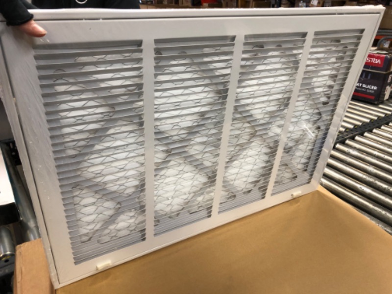 Photo 2 of 18" X 18" Return Air Filter Grille - Filter Included - Easy Plastic Tabs for Removable Face/Door - HVAC Vent Duct Cover - White [Outer Dimensions: 19.75w X 19.75h] 18 x 18