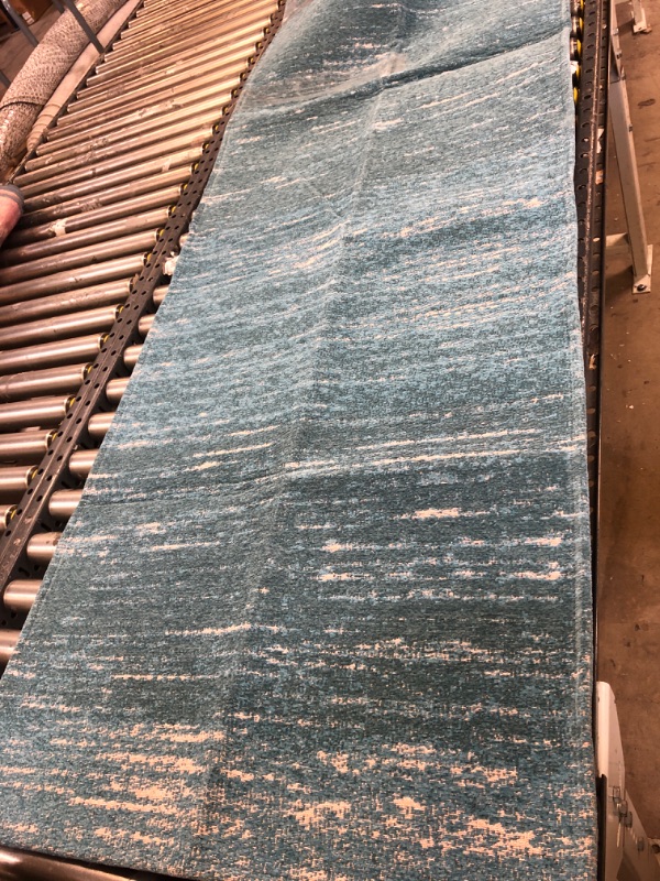 Photo 2 of AMIDA Hallway Runner Rugs 9 feet Non Slip Machine Washable Contemporary Sea Blue Stripe Abstract 23" X 8'10" Flat Weave Dog Friendly Kitchen Runner Indoor mat
