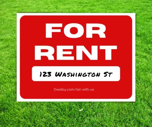 Photo 1 of 18 inch x 24 inch For Rent Sign with Metal H Stake & FREE Online Listing on Dwellsy, Classic Red
