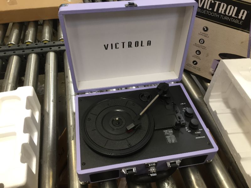 Photo 1 of Victrola Vintage 3-Speed Bluetooth Portable Suitcase Record Player with Built-in Speakers | Upgraded Turntable Audio Sound | Lavender (VSC-550BT-LVG) Lavender/Silver Record Player