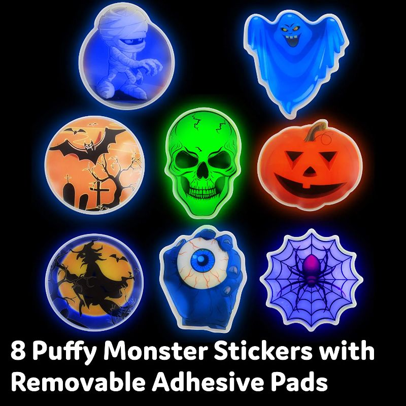 Photo 1 of 5Pack-------PartySticks Glow Pods Stickers for Kids - Glow in the Dark Puffy Stickers Pack, Party Supplies, and Party Favors with 8 Glowing Monster Stickers and Adhesive Pads
