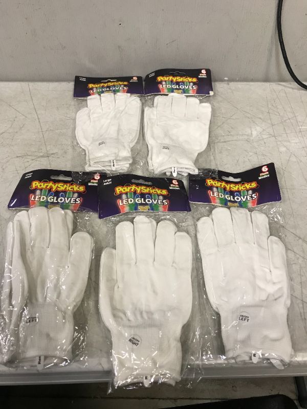 Photo 2 of 5pack``````PartySticks LED Gloves for Kids - Skeleton Light Up Gloves for Kids with 5 Colors and 6 Flashing LED Modes, LED Finger Lights Sensory Toy Glow in The Dark Gloves Kids Large, White Large White
