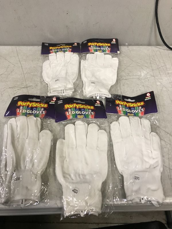 Photo 1 of 5pack////PartySticks LED Gloves for Kids - Skeleton Light Up Gloves for Kids with 5 Colors and 6 Flashing LED Modes, LED Finger Lights Sensory Toy Glow in The Dark Gloves Kids Large, White Large White