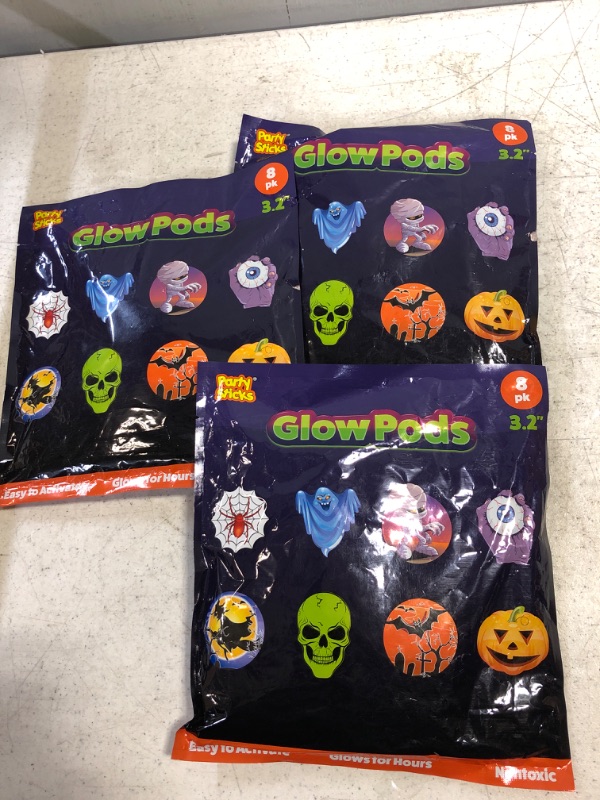 Photo 2 of 3pack----PartySticks Glow Pods Stickers for Kids - Glow in the Dark Puffy Stickers Pack, Party Supplies, and Party Favors with 8 Glowing Monster Stickers and Adhesive Pads