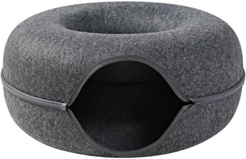 Photo 1 of Cat Tunnel Bed, 7.87 x19.6 Inch Felt Tunnel Cat Nest, Round Felt Donut Cat Nest, Removable Cat Bed House Nest with Zipper Four Seasons for Small Dog Cat...

