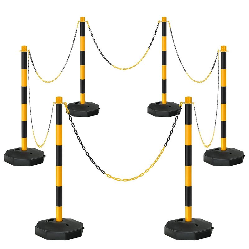 Photo 1 of 6 Pack Traffic Delineator Post Cones with Fillable Base,Industrial Safety Cones for Parking Lot,Adjustable Delineator Posts Traffic Cones with 5ft Chain,Construction Cones Safety Barrier-- DAMAGE TO PACKAGING, NEW 