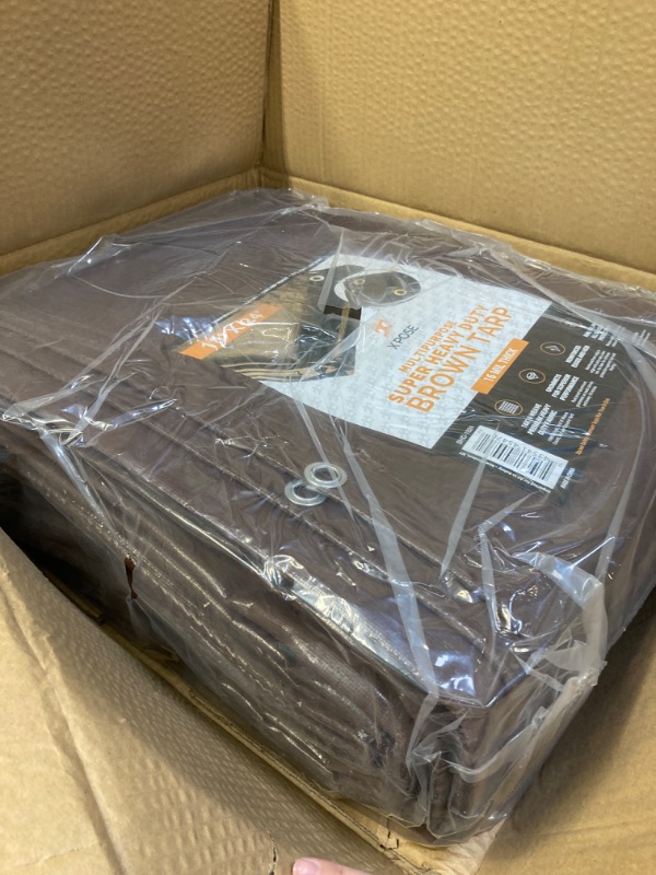 Photo 4 of 18' x 24' Super Heavy Duty 16 Mil Brown Poly Tarp Cover - Thick Waterproof, UV Resistant, Rip and Tear Proof Tarpaulin with Grommets and Reinforced Edges - by Xpose Safety -- DAMAGE TO PACKAGING, OPEN BOX 