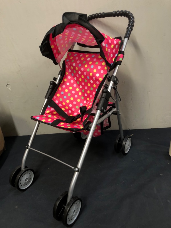 Photo 1 of Doll Stroller with Basket - My First Baby Doll Umbrella Stroller - Pink Polka Dot Foldable Doll Pram Baby Doll Accessories Gift Toys