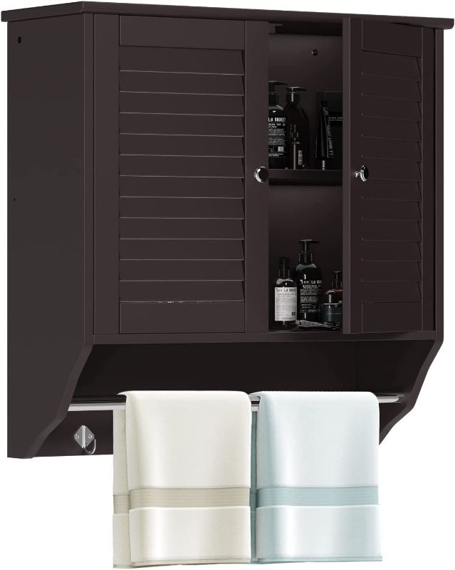 Photo 1 of **SELLING FOR PARTS** MEETWARM Bathroom Cabinet Wall Mounted, 2-Door Medicine Cabinet with Height Adjustable Shelf and Towels Bar (Espresso)
