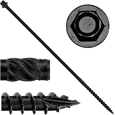 Photo 1 of #14 X 10" Heavy Duty Black Timber/Log/Landscaping Wood Screws - Exterior Coated Heavy Duty Screws (50 Count - Heavy Duty Black Log Wood Screws)