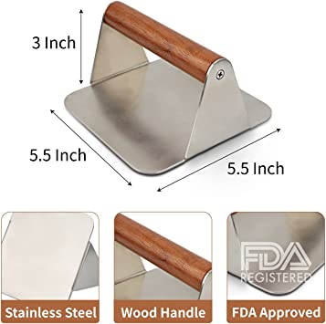 Photo 1 of  Burger Press Aluminum Hamburger Press Burger Patty Maker with Wooden Handle Complete with 100 Non-Stick Wax Paper Sheets, Stainless Steel Meat Flattener Tool, Burger Smasher for Cooking