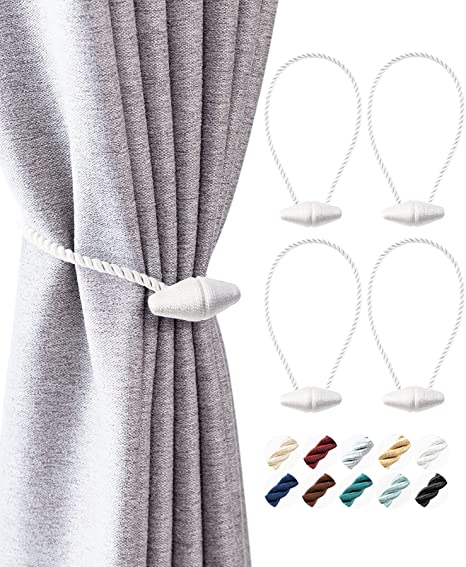 Photo 1 of ALEXICS Magnetic Curtain Tiebacks, 4 Pcs 16” Window Treatment Holdbacks for Blackout /Sheer, Upgraded Twisted Rope Ties Suit for Indoor/Outdoor Drapery - White