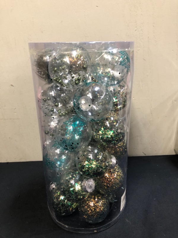 Photo 2 of 70MM/2.76" Christmas Ornaments Set, 30PCS Shatterproof Decorative Hanging Ball Ornament with Stuffed Delicate Decorations, Clear Rustic Xmas Tree Balls for Holiday Party Thankgivings - Green.
