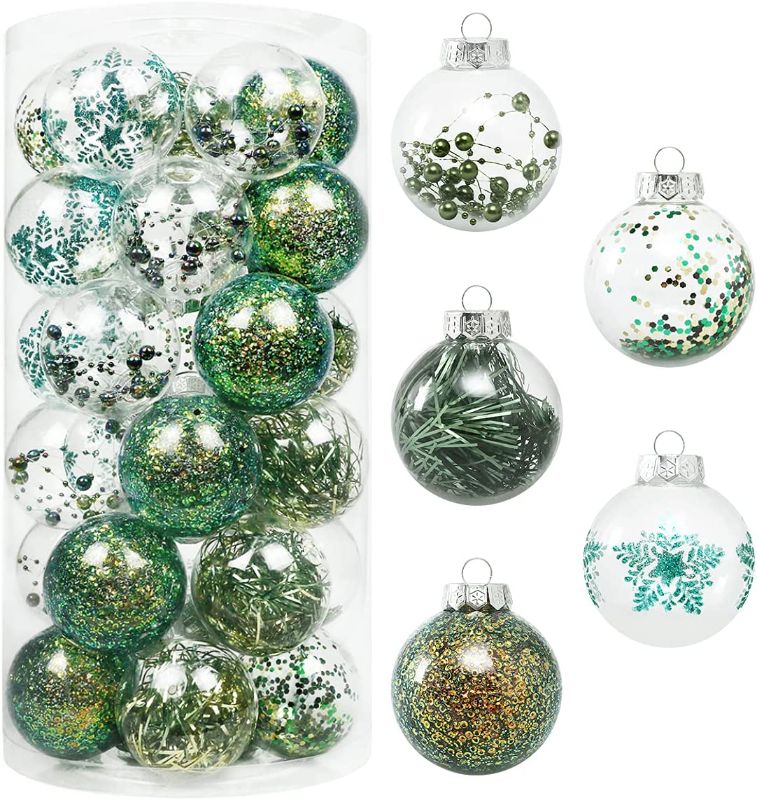 Photo 1 of 70MM/2.76" Christmas Ornaments Set, 30PCS Shatterproof Decorative Hanging Ball Ornament with Stuffed Delicate Decorations, Clear Rustic Xmas Tree Balls for Holiday Party Thankgivings - Green.
