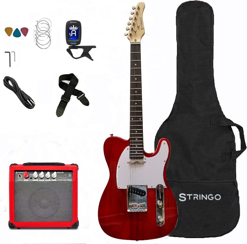 Photo 1 of Red Electric Guitar Beginner Kit Full Size 39 Inch Tele Style Guitar, 20W Amplifier 3 Picks, Shoulder Strap, Tuner, Bag Case
