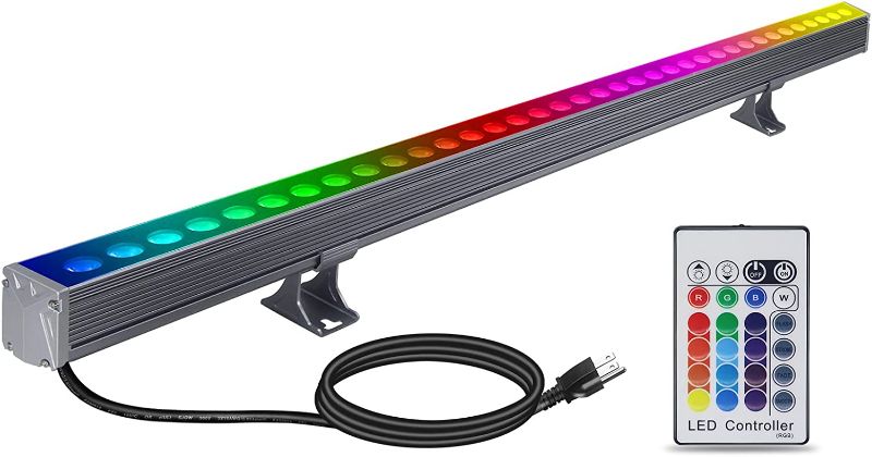Photo 1 of Yasotek RGBW LED Wall Washer Light Bar,RGB Color Changing Landscape Wall Wash Lights Fixture with RF Remote Controller, 144W Dimmable Linear Spot Strip Lights for Outdoor&Indoor Lighting
