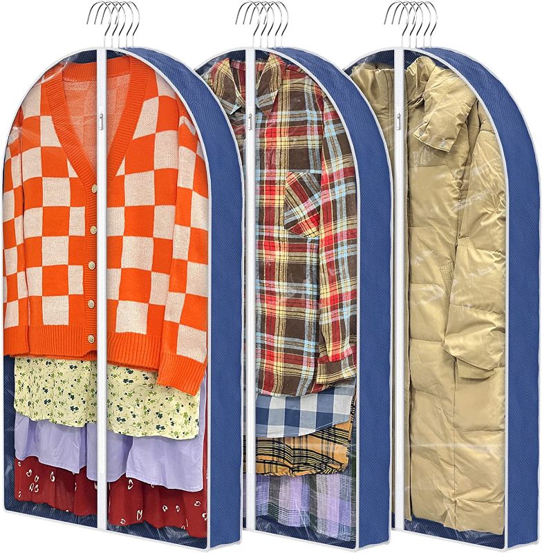 Photo 1 of [Newest] 40'' Garment Bags for Hanging Clothes Storage,Clear Moth Proof Suits Covers bags with 4" Gussetes for Closet Storage Travel,Hanging Clothes Storage for Coat,Jacket,Sweater,Shirts,Blue 3 Packs
USE STOCK PHOTO AS REFERENCE