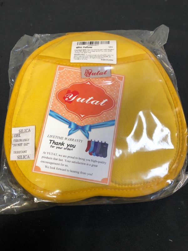 Photo 2 of YUTAT Pot Holders Heat Resistant up to 480F Pot Holders for Kitchen, Non-Slip Grip Lid Holder with Soft Fabric and Silicone, Potholder with Pockets and Mitten Shape, 4pcs, Bright Yellow
