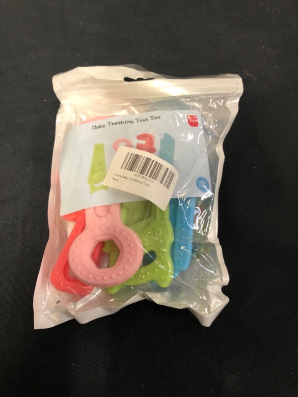 Photo 2 of 4Pack Teething Toys for Babies 0-6 Months with Lanyard, Baby Infant Teething Toys for Molars 6-12 Months, Freezer Safe Soft Silicone Baby Molar Teether Chew Toys Wrench Pliers Shape
