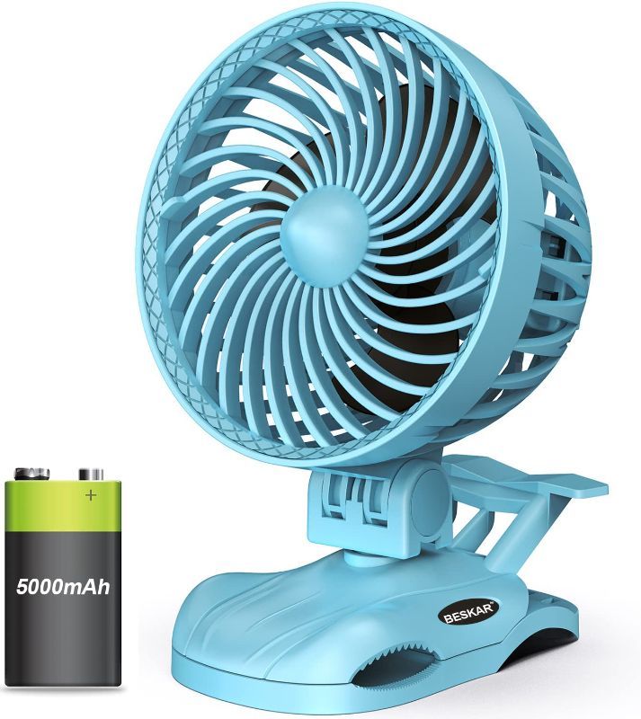 Photo 1 of BESKAR Poetable 6 inch Clip on Fan - 5000mAh Battery Rechargeable with CVT Speeds and Strong Airflow