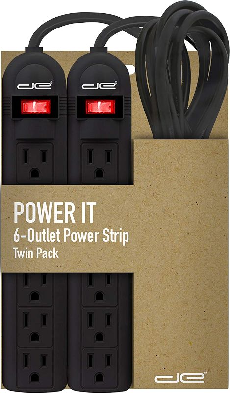 Photo 1 of Digital Energy 2-Pack 6 Outlet Power Strip 450J Surge Protector with 3 Foot Extension Cord (Black)
