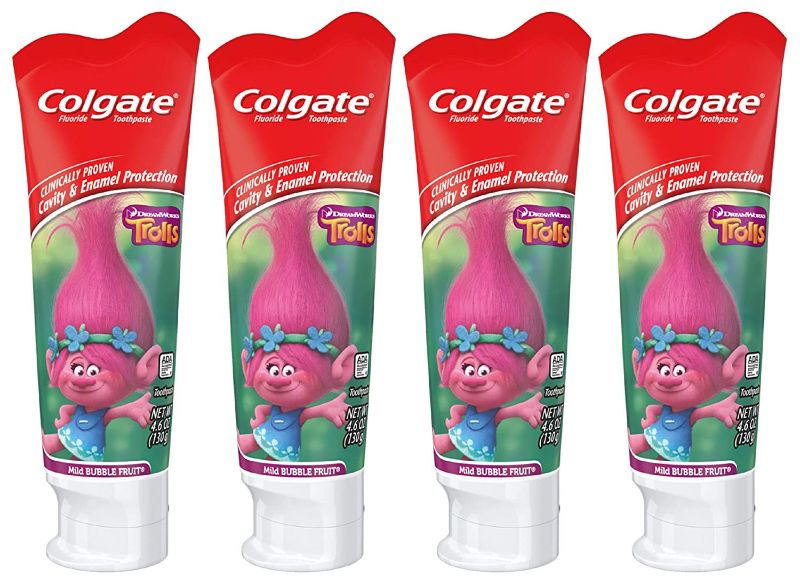 Photo 1 of Colgate Kids Toothpaste with Anticavity Fluoride, Trolls, ADA-Accepted, 4.6 Ounce Tube, 4 Pack
