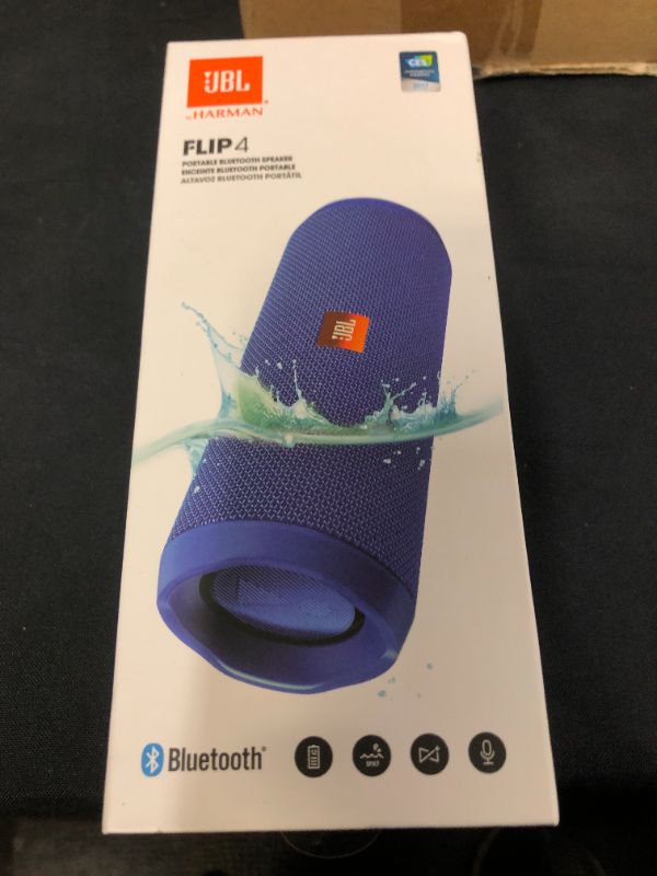 Photo 3 of JBL Flip 4 Waterproof Portable Bluetooth Speaker - Blue --factory sealed --
