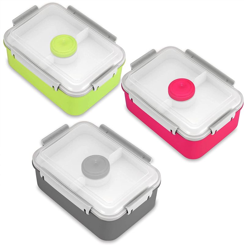 Photo 1 of  3 Pack Salad Lunch Food Storage Container with Removable Tray, 48oz Bento Box with Salad Dressings Container, Meal Prep to go Containers for Salad Toppings, Snacks, Fruits