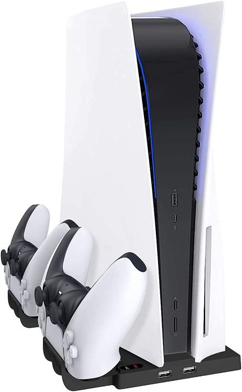 Photo 1 of Storage Stand for PS5 Console and PS5 Controller with Dual Sense Controller Charger Dock, LED Indicator and 13 Game Slots, Black
