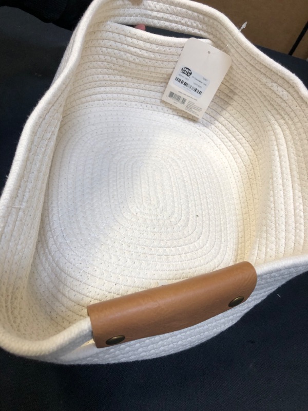Photo 1 of 13&#34; Decorative Coiled Rope Square Base Tapered Basket Small White - Brightroom&#8482;