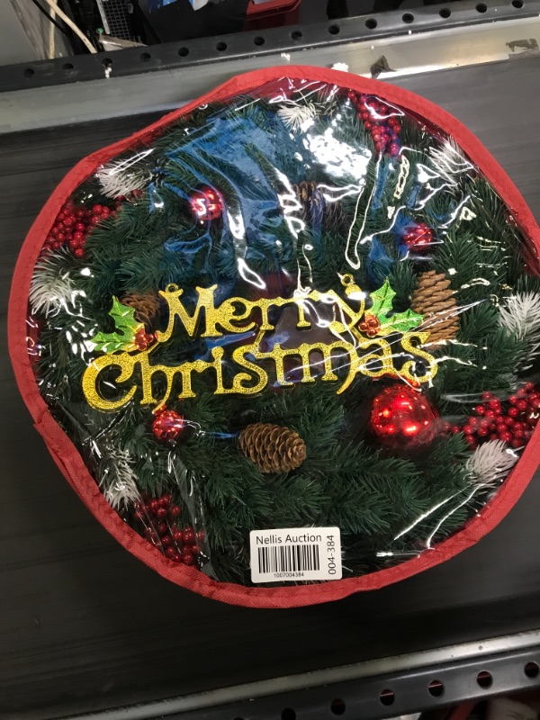 Photo 2 of 30 Inch 80 LED Large Prelit Christmas Wreath Decorations Front Door Timer “Merry Christmas” Battery Operated Realistic Spruce Tips 27 Balls Glitter Cypress 45 Berry Jumbo15 Pinecones Xmas Decor Home
