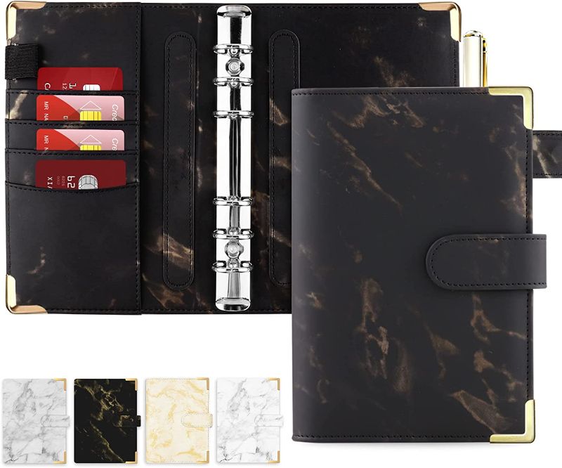 Photo 1 of Onlyesh A6 Binder, Marble Budget Binder, Refillable 6 Ring Mini Binder for A6 Filler Paper, Leather Binder Cover with Magnetic Buckle Closure, Black
