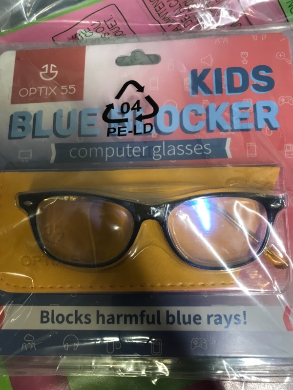 Photo 2 of Blue Light Blocking Glasses Girls & Boys | Anti Eyestrain Blue Light Glasses Kids Computer Gaming Glasses (Ages 3-10) | Flexible Blue Square Frames with Yellow Temples Video Phone Screen Eyeglasses
