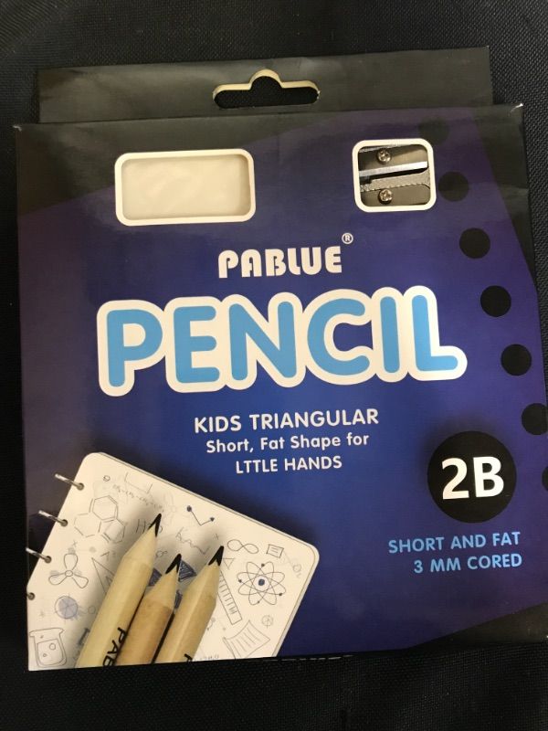 Photo 2 of  Short, Fat, Thick, Strong Triangular Presharpened 2B Pencils, 3.5 Inch Jumbo Wood Pencils with Eraser and Sharpener, for Beginners, Writing and Drawing (Wood color, Pack of 14)